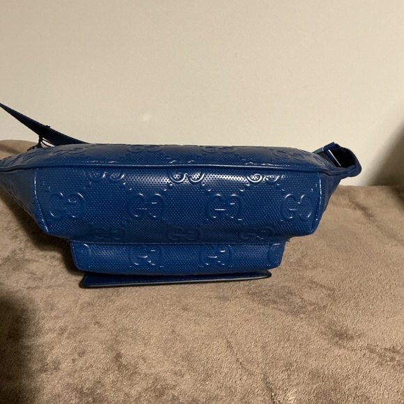 GUCCI blue Calf TENNIS perforated GG Embossed leather 90-36 Belt Bag - Picture 7 of 13
